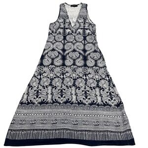 Zanzea Collection Navy White Paisley Maxi Dress Sleeveless Bohemian Size L